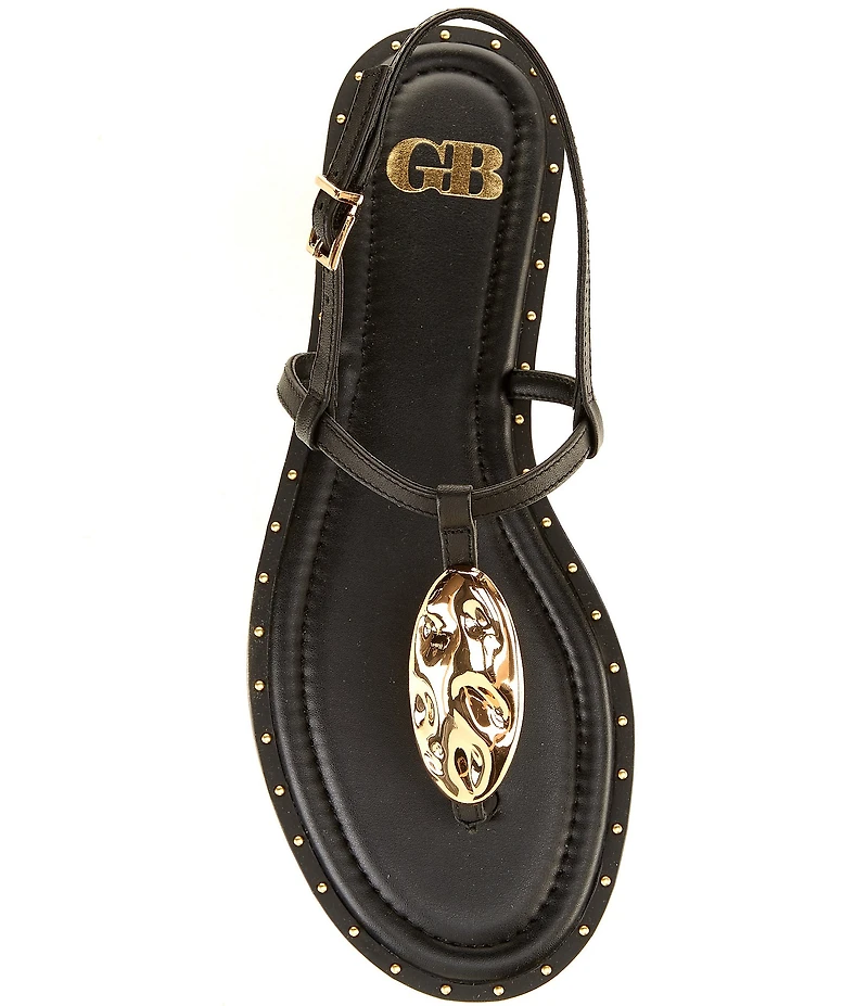 GB First-Light Leather Studded T-Strap Flat Sandals