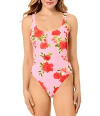GB Floraflage Pink Scrunchie Textured Tank One Piece Swimsuit