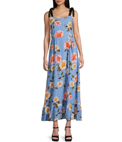 GB Floral Print Grosgrain Tie Maxi Dress