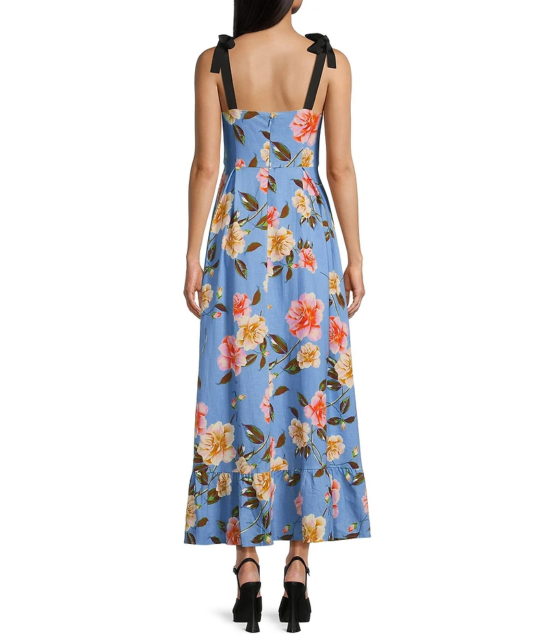 GB Floral Print Grosgrain Tie Maxi Dress