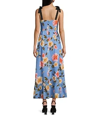 GB Floral Print Grosgrain Tie Maxi Dress