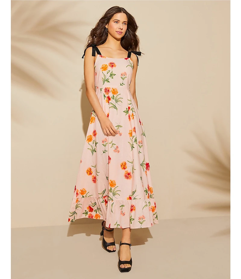 GB Floral Print Grosgrain Tie Maxi Dress