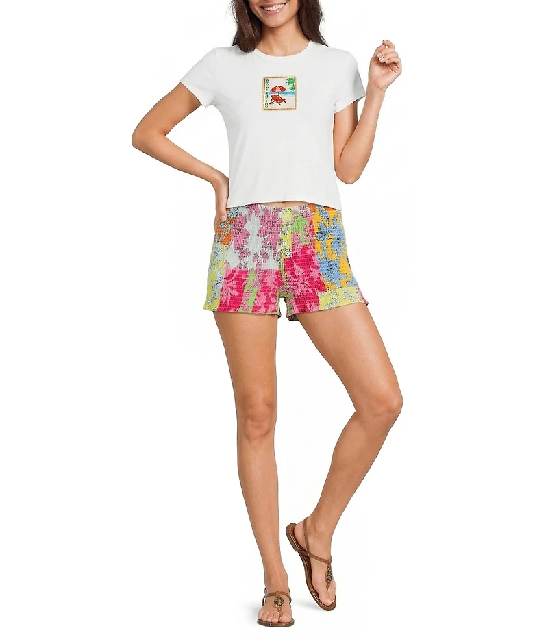 GB Floral Print Smocked Micro Shorts