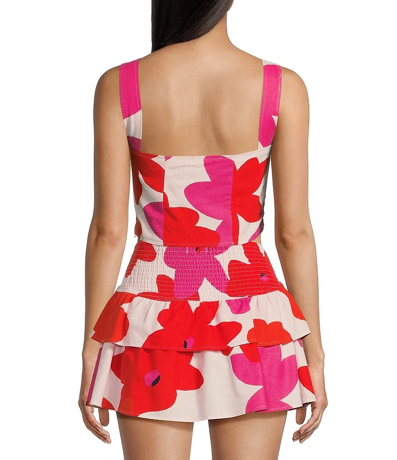 GB Floral Printed Linen Blend Coordinating Crop Top