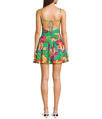 GB Floral Printed Linen Blend Drop Waist Mini Dress