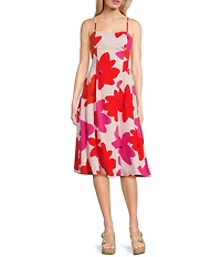 GB Floral Printed Linen Blend Open-Back Midi Dress