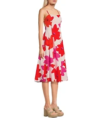 GB Floral Printed Linen Blend Open-Back Midi Dress
