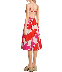 GB Floral Printed Linen Blend Open-Back Midi Dress