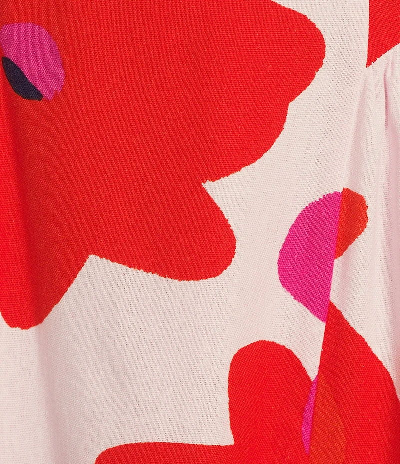 GB Floral Printed Linen Blend Open-Back Midi Dress
