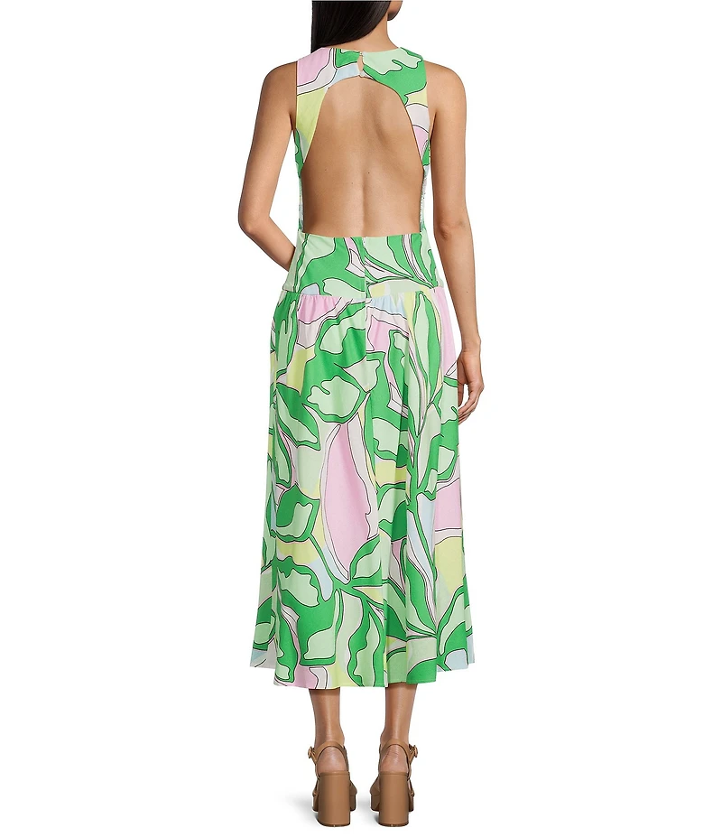 GB Floral Printed Open Back Drop Waist Maxi Dress