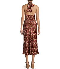 GB Floral Printed Satin Tie Neck Halter Dress