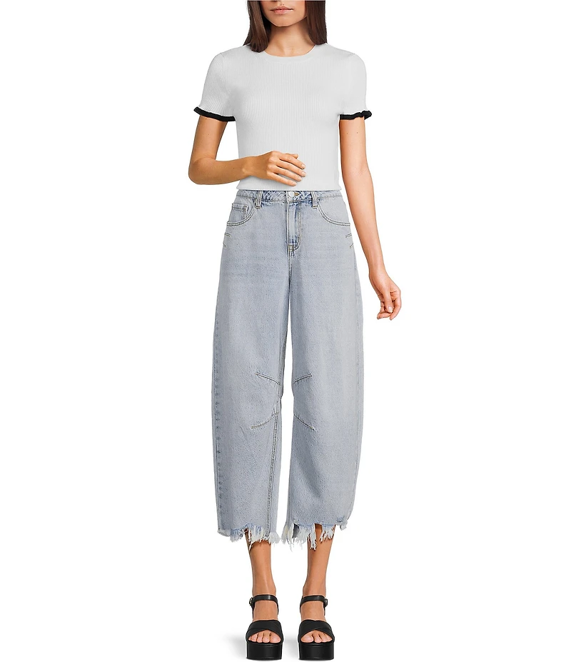 GB Frayed Hem Cropped Barrel Jeans