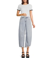 GB Frayed Hem Cropped Barrel Jeans