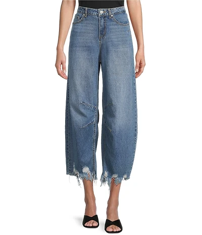 GB Frayed Hem Cropped Barrel Jeans