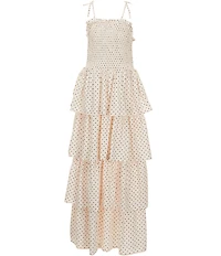 GB Girls Smocked Spaghetti Strap Micro-Dot Tiered Maxi Dress