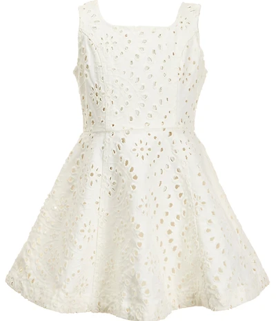 GB Girls Big Girls Eyelet Square Neck Sleeveless Fit-and-Flare Dress