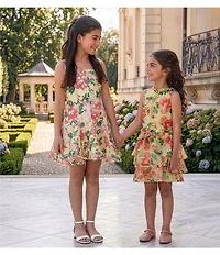 GB Big Girls Floral Print Godet Fit & Flare Applique Detail Dress