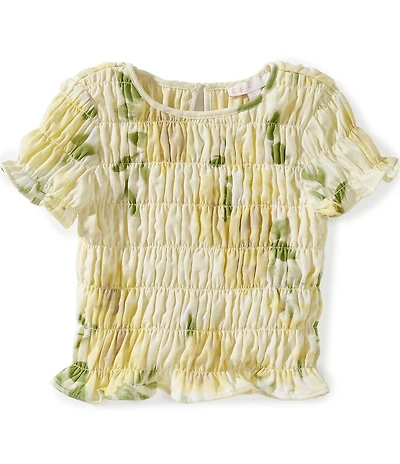 GB Girls Big Girls Smocked Floral Print Short Sleeve Top