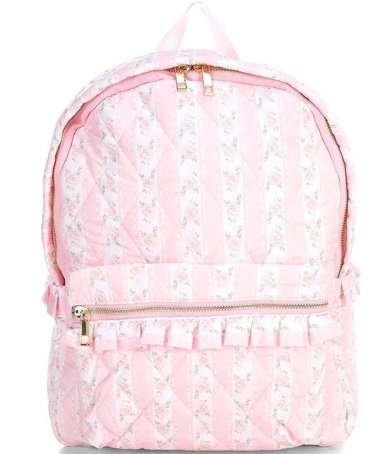 GB Girls Quilted Floral Stripe Ruffle Backpack