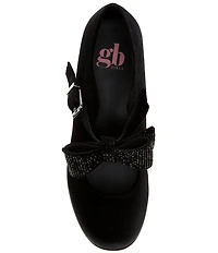 GB Girls' Franki2 Velvet Embellished Bow Ornament Platform Lug Sole Mary Jane Dress Shoes (Toddler)