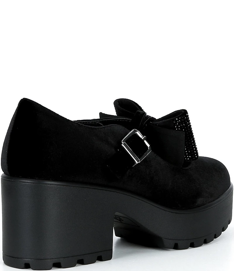 GB Girl's Franki2 Velvet Embellished Bow Ornament Platform Lug Sole Mary Jane Dress Shoes (Youth)