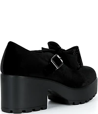 GB Girl's Franki2 Velvet Embellished Bow Ornament Platform Lug Sole Mary Jane Dress Shoes (Youth)