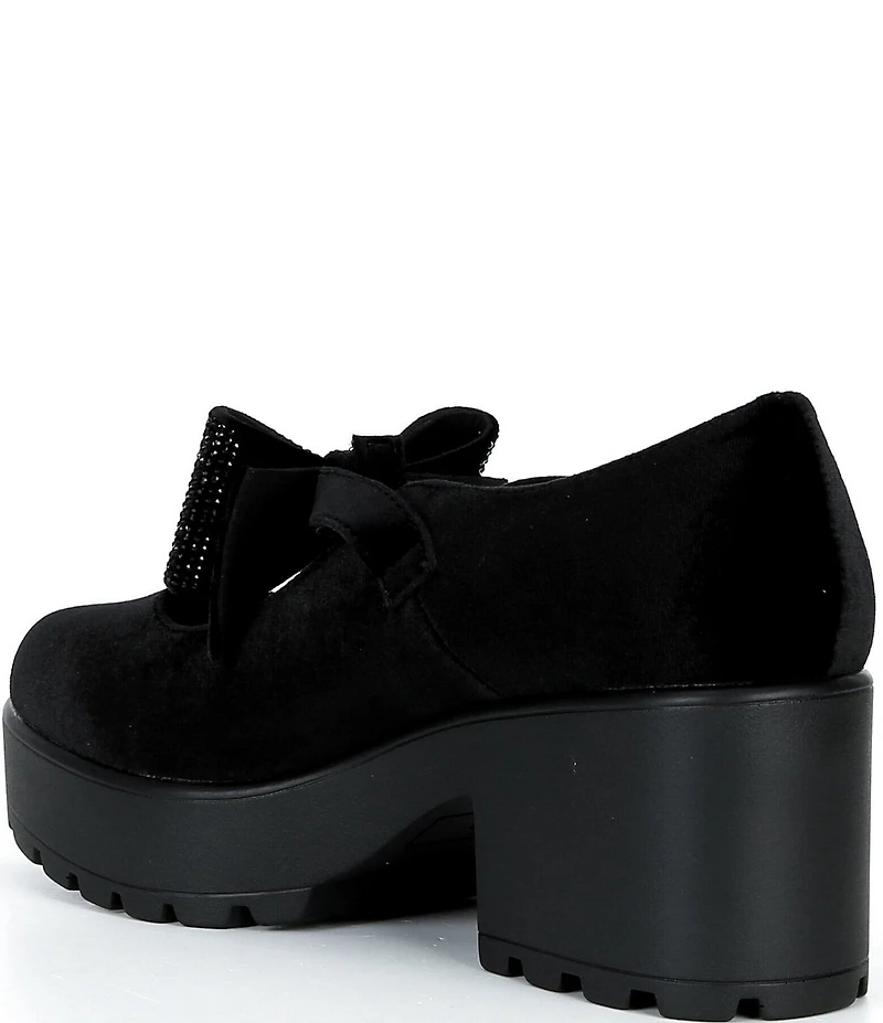 GB Girl's Franki2 Velvet Embellished Bow Ornament Platform Lug Sole Mary Jane Dress Shoes (Youth)