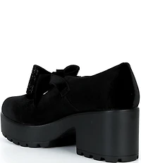 GB Girl's Franki2 Velvet Embellished Bow Ornament Platform Lug Sole Mary Jane Dress Shoes (Youth)