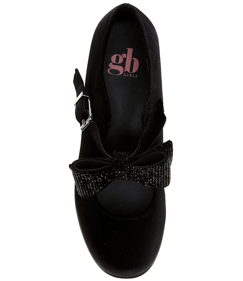 GB Girl's Franki2 Velvet Embellished Bow Ornament Platform Lug Sole Mary Jane Dress Shoes (Youth)