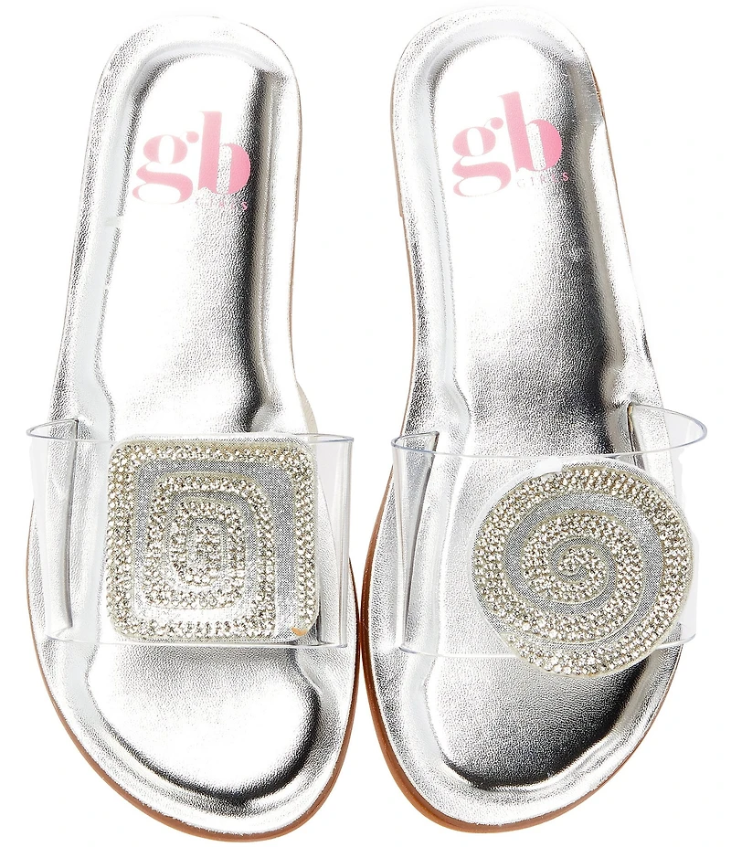 GB Girls' Jaxx Vinyl Mismatched Rhinestone Slide Sandals (Youth)