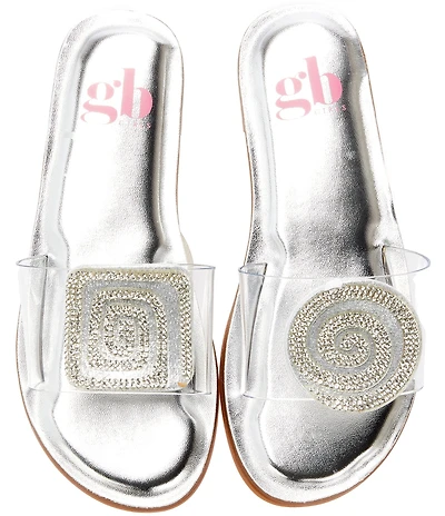 GB Girls' Jaxx Vinyl Mismatched Rhinestone Slide Sandals (Youth)