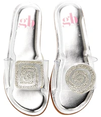 GB Girls' Jaxx Vinyl Mismatched Rhinestone Slide Sandals (Youth)