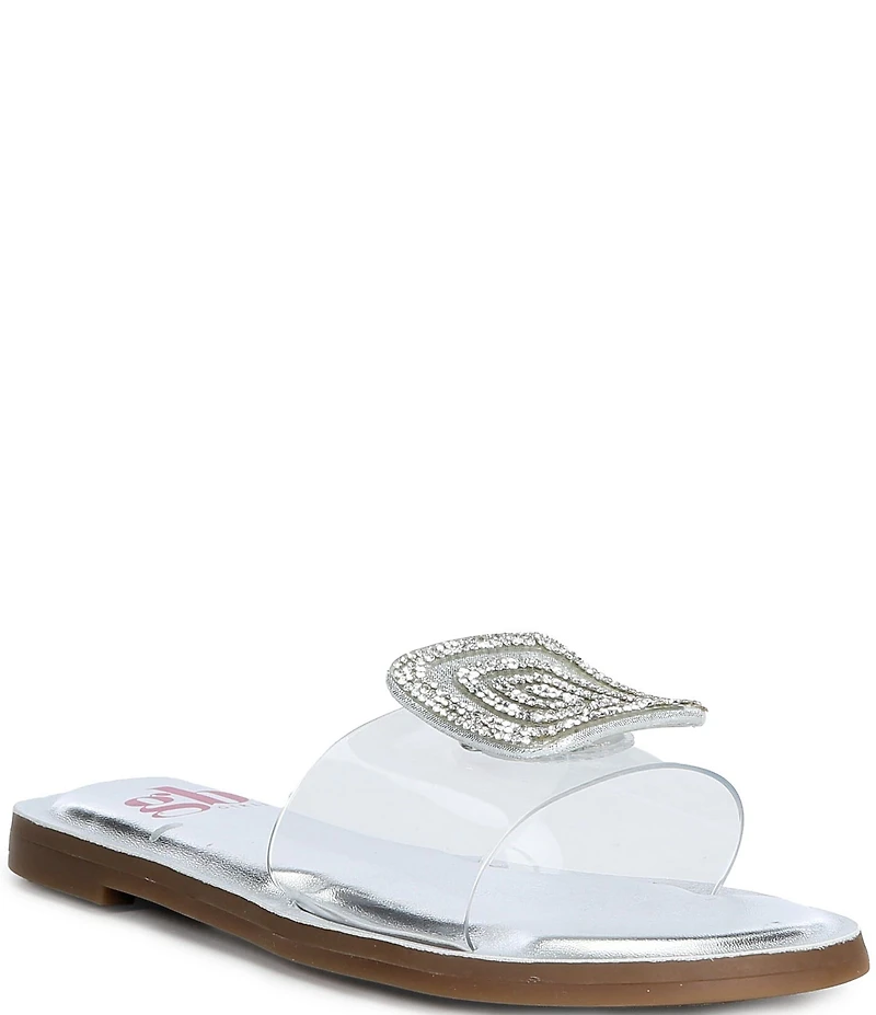 GB Girls' Jaxx Vinyl Mismatched Rhinestone Slide Sandals (Youth)