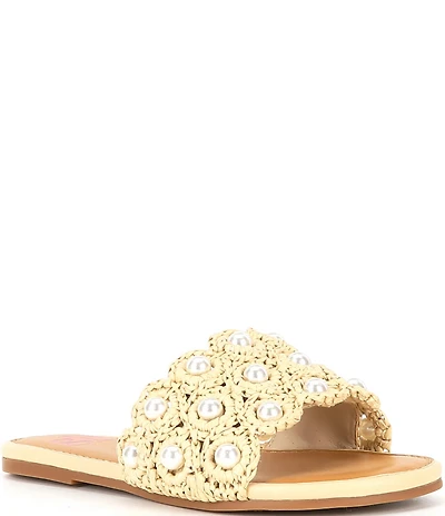 GB Girls' Justise Woven Raffia Pearl Embellished Slide Sandals (Toddler)