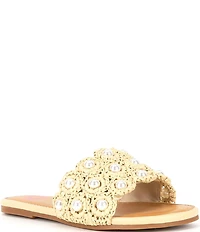 GB Girls' Justise Woven Raffia Pearl Embellished Slide Sandals (Toddler)
