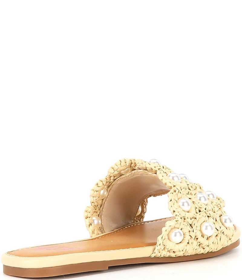GB Girls' Justise Woven Raffia Pearl Embellished Slide Sandals (Toddler)