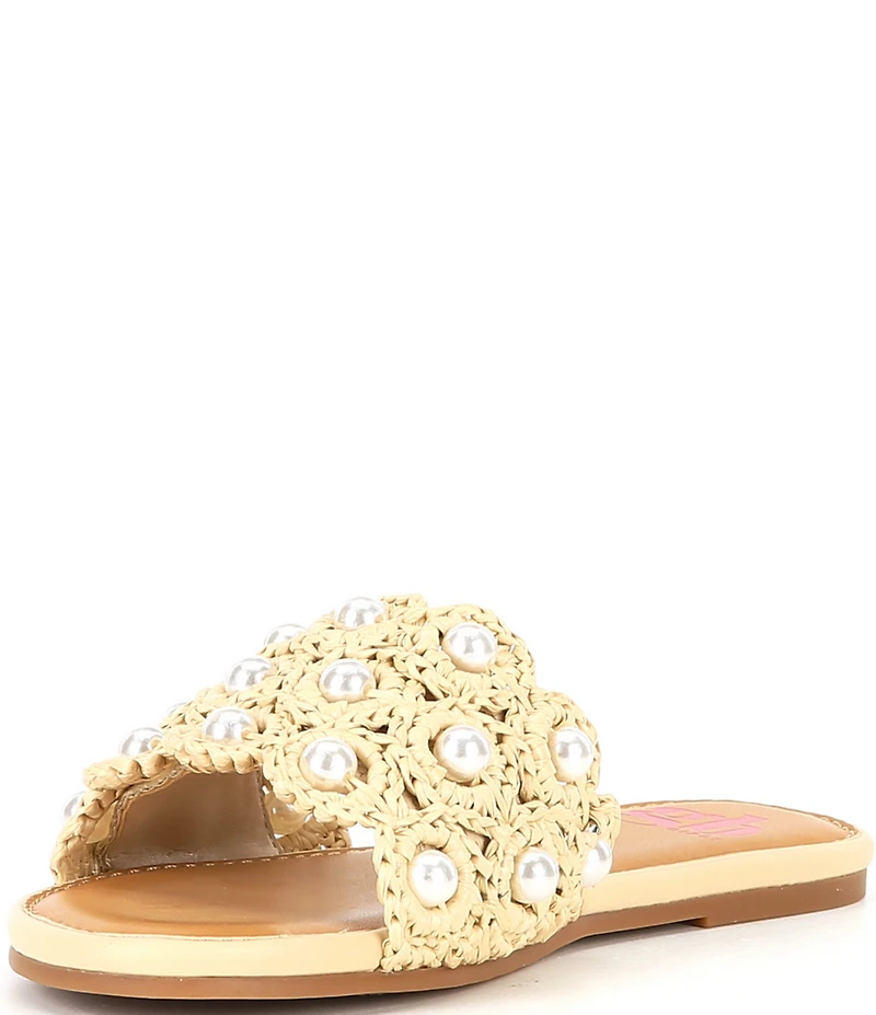 GB Girls' Justise Woven Raffia Pearl Embellished Slide Sandals (Toddler)
