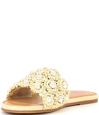 GB Girls' Justise Woven Raffia Pearl Embellished Slide Sandals (Toddler)