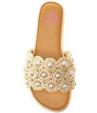 GB Girls' Justise Woven Raffia Pearl Embellished Slide Sandals (Toddler)