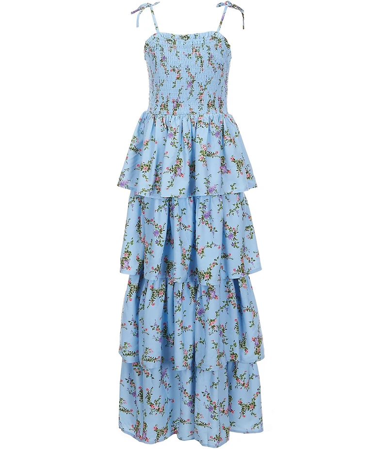 GB Girls Smocked Spaghetti Strap Floral Tiered Maxi Dress