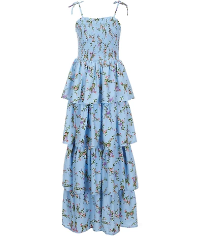 GB Girls Smocked Spaghetti Strap Floral Tiered Maxi Dress