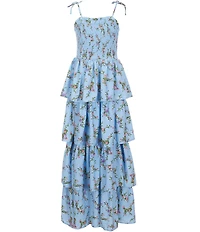 GB Girls Smocked Spaghetti Strap Floral Tiered Maxi Dress