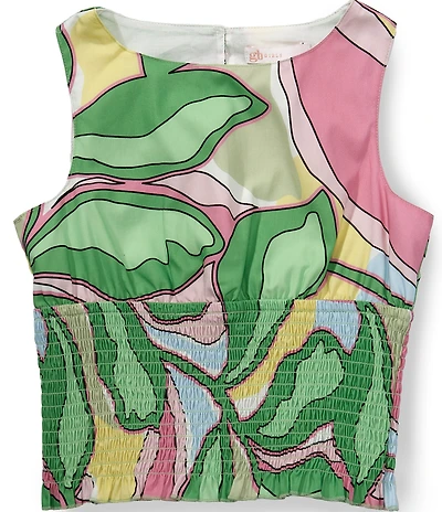 GB Girls Sleeveless Floral Print Smocked Halter Tank