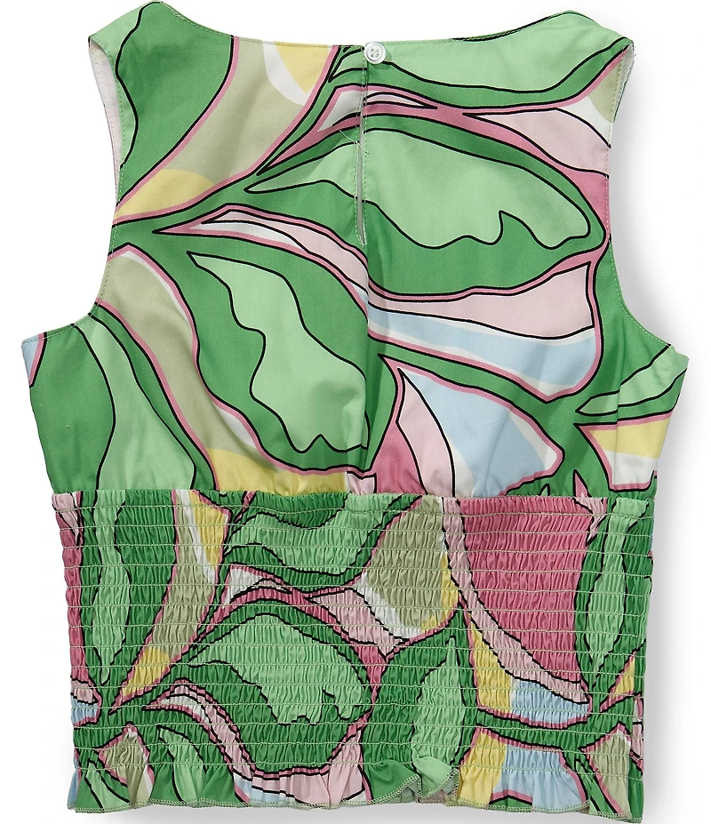 GB Girls Sleeveless Floral Print Smocked Halter Tank