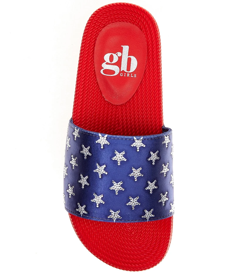 GB Girls' Starry American Flag Mismatch Stars and Stripe Slides (Toddler)