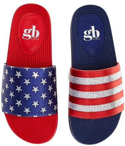 GB Girls' Starry American Flag Mismatch Stars and Stripe Slides (Toddler)
