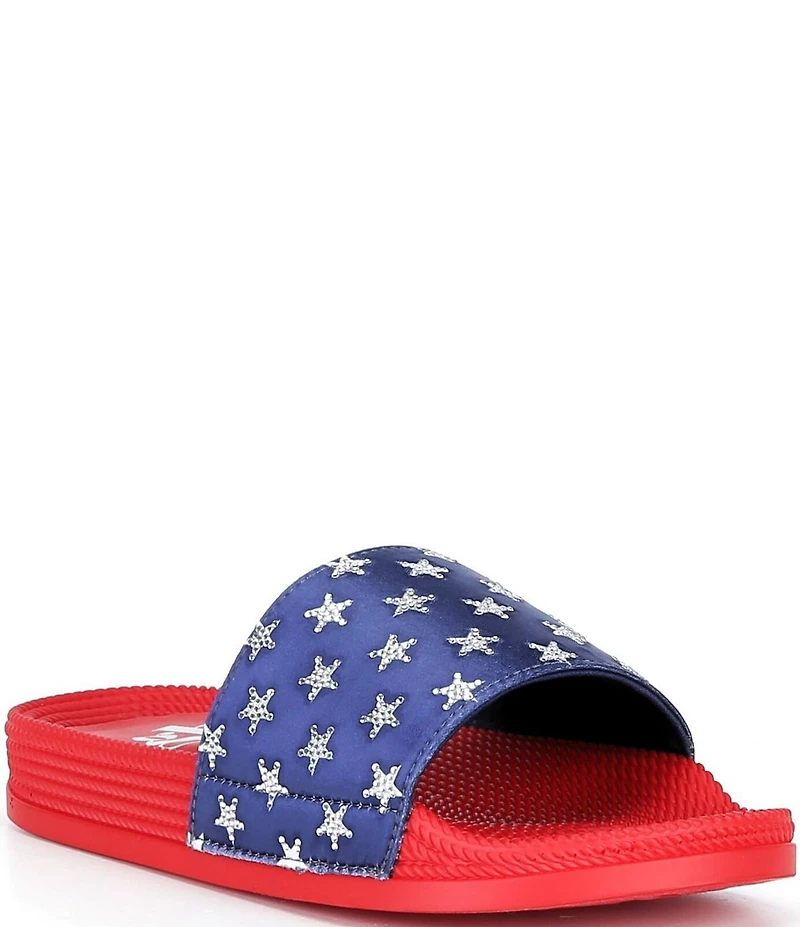 GB Girls' Starry American Flag Mismatch Stars and Stripe Slides (Toddler)