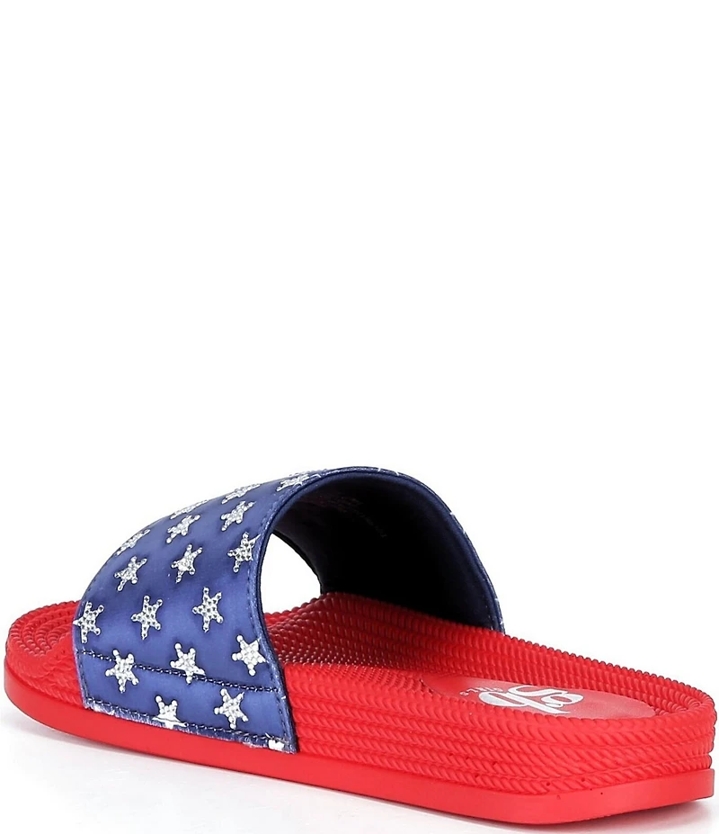 GB Girls' Starry American Flag Mismatch Stars and Stripe Slides (Toddler)