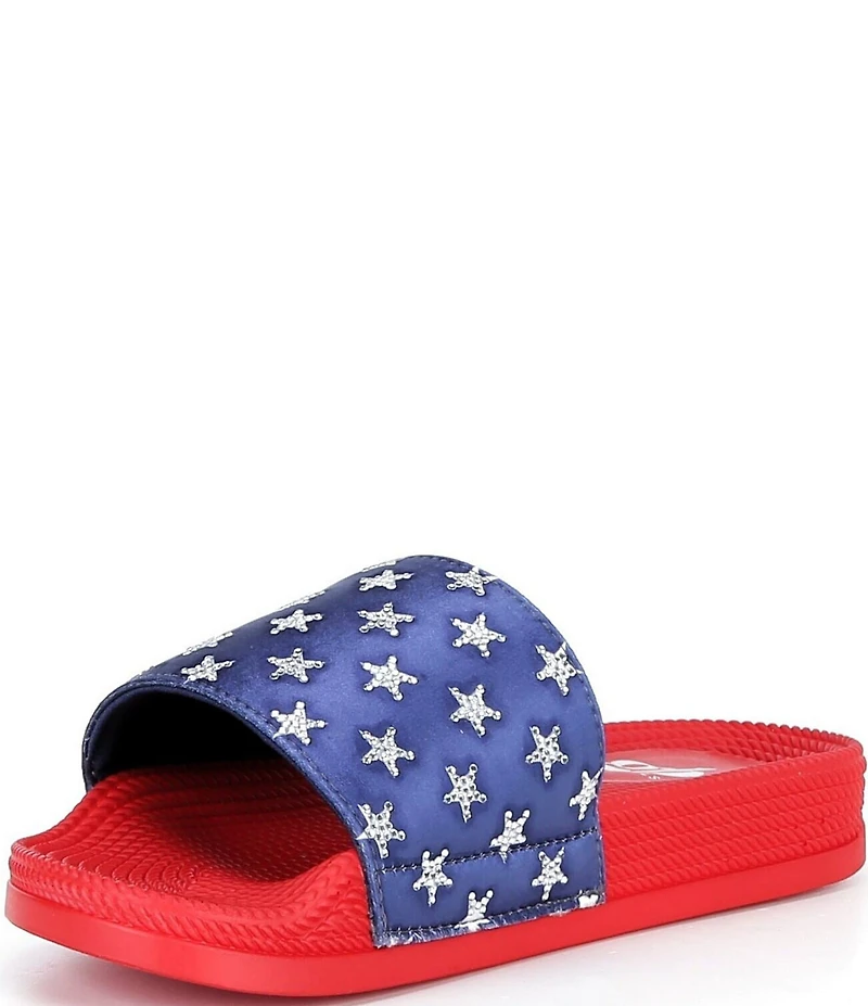 GB Girls' Starry American Flag Mismatch Stars and Stripe Slides (Toddler)