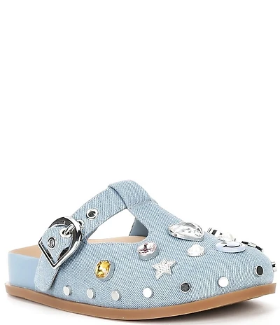 GB Girls' Stevie Denim Jewel Stud Ornamented Clogs (Youth)
